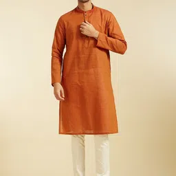 Diwas by Manyavar Men Geometric Woven Design Mandarin Collar Cotton Straight Kurta-image-69
