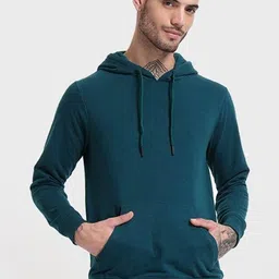 Mast & Harbour Men Solid Cotton Fleece Hooded Sweatshirt-image-122