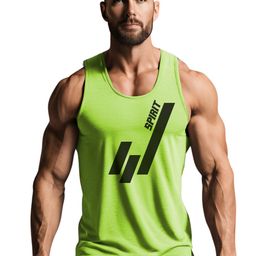 3Colors Printed Round Neck Gym Vest VEST-NCUT-SPIRIT-GREEN_M-145