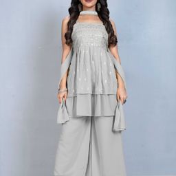 SANCIA Women Ethnic Motifs Embroidered Layered Sequinned Kurta with Palazzos & With Dupatta-picture-18