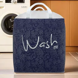 Aura Navy Blue & White Printed Foldable Laundry Bags With Handles - 106 L-12