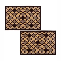 Aura 2-Pcs Brown & Black Hexagon-Printed Anti-Skid Doormat-46