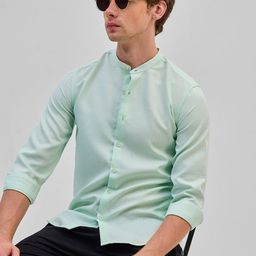 Snitch Men Smart Band Collar Solid Slim Fit Casual Shirt-picture-42