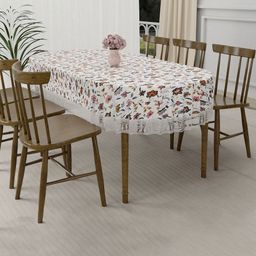 RUBOXA Cream-Coloured Floral Plastic Oval 6-Seater Table Cover-27
