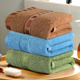 Kuber Industries Green 3 Pieces Self Design Cotton Anti-Bacterial 225 GSM Face Towels-56