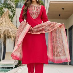 Navlik Women Ethnic Motifs Yoke Design Thread Work Kurta With Trousers & Dupatta-image-71