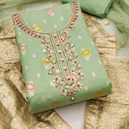SHADOW & SAINING Floral Woven Design Beads Work Organza Unstitched Dress Material-picture-18
