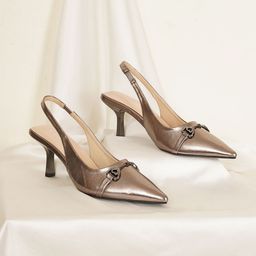Sherrif Shoes Women Textured Pointed Toe Embellished Detailed Slim Heel Pumps-17