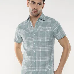 R&B Men Spread Collar Tartan Checked Cotton Casual Shirt-picture-49