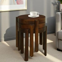 woodsworth from pepperfry Dakovo Mango Wood Round Nest Of Tables In Tubbaq Finish ( Set of 3 )-picture-43