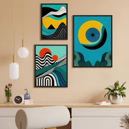 999Store Green & Black 3 Piece Paper Abstract Wall Paintings-image-89
