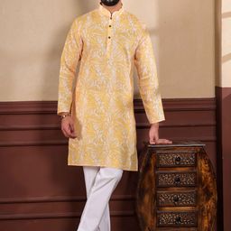 Koshin Abstract Printed Mandarin Collar Linen Kurta-picture-16