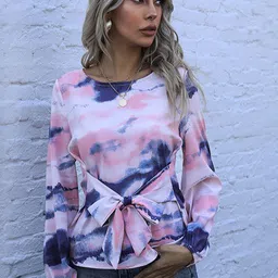 HERE&NOW Women Abstract Printed Waist Tie-Ups Detail Top-picture-11
