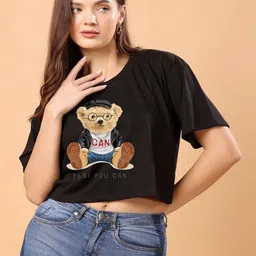 CORSICA Graphic Printed Cotton Oversized Crop T-shirt-image-69