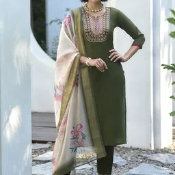 SHREE LAXMINARAYAN EXPORT Women Floral Embroidered Kurta with Trousers & Dupatta-picture-21