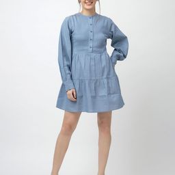 7OUNCE Women Cuffed Sleeve A-Line Mini Dress-image-90
