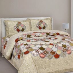 BharatLinen Yellow & Red Ethnic Motifs 210 TC King Bedsheet with 2 Pillow Covers-image-20