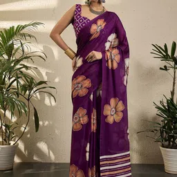 all about you Floral Beads and Stones Poly Georgette Block Print Saree-52