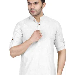 Zombom Men Mandarin Collar Roll-Up Sleeves Straight Kurta-image-51