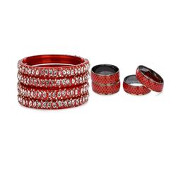 SOMIL Set Of 8 Red Alloy Artificial Stones and Beads Antique Bangles-image-81