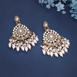 Brado Jewellery Gold-Plated Kundan Studded & Beaded Contemporary Drop Earrings-image-68