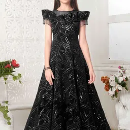 Lagorii Girls Floral Flutter Sleeve Net Maxi Dress-picture-47
