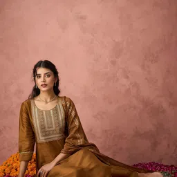 KALINI Women Ethnic Motifs Embroidered Regular Thread Work Kurta with Trousers & With Dupatta image 4
