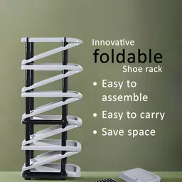 Kuber Industries Grey Foldable 6 Tier Shoe Stand With Side Hooks image 5