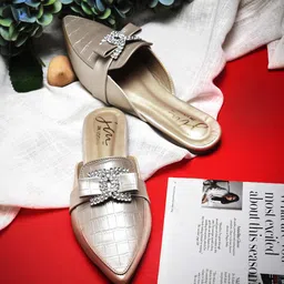 JM Looks Womens Pointed-Toe Croc-Texture Embellished Slip-On Mules-16