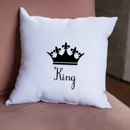 Loops n knots White & Black King Crown Printed Square Shaped Pre-Filled Cushion-picture-44