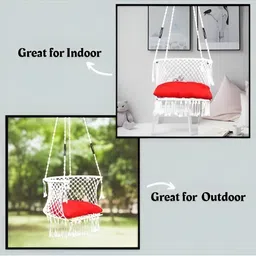 Swingzy Premium Red & White C-Shaped Hanging Hammock Swing image 3