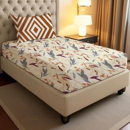 IVAZA Teal Geometric 140 TC Single Bedsheet with 1 Pillow Covers-image-5