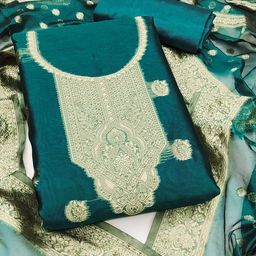 HERE&NOW Ethnic Motifs Woven Design Zari Simmer Silk Unstitched Dress Material-picture-2