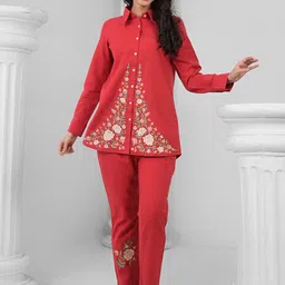Readiprint Embroidered Shirt Collar Neck Top With Trousers C-Ords-picture-29