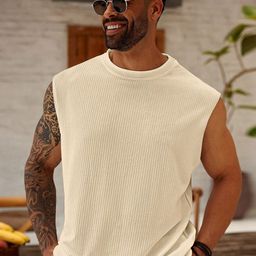 KAJARU Men Ribbed Sleeveless Cut Outs T-shirt-image-24