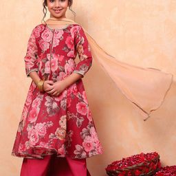 Biba Girls Floral Printed Anarkali Kurta with Palazzos & Dupatta-picture-30