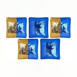 Black gold Gold-Toned & Blue Set of 5 Embellished Square Cushion Covers-44