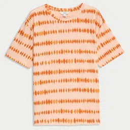 Marks & Spencer Women Abstract Printed Round Neck Cotton Relaxed Fit T-shirt-image-7