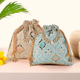 Kuber Industries Unisex Set Of 2 Embroidered Potli Clutches With Pearl Handles-picture-42
