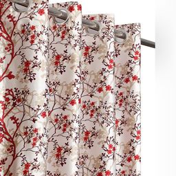 Aura White & Maroon Set of 2 Floral Printed Door Curtain-8