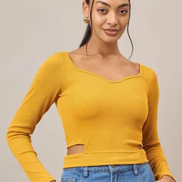Mayra Ribbed Sweetheart Neck Cut Out Crop Top-picture-2