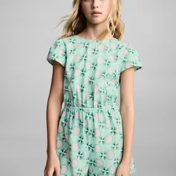 Mango Kids Girls Geometric Printed Cut-Out Detail Playsuit-image-7