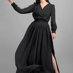 Femvy V-Neck Fit & Flared Maxi Dress-image-69