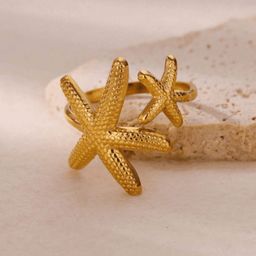 SUBHAGALANKAR Gold-Plated Starfish Adjustable Ring-image-63