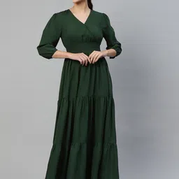 Raiyani Fashion Women V Neck Smocked Tiered Fit & Flare Maxi Dress-picture-9