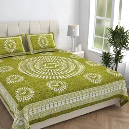 HOMELINE Green & White Ethnic Motifs Cotton 144 TC King Bedsheet Set 2.286 mx 2.62 m-image-80