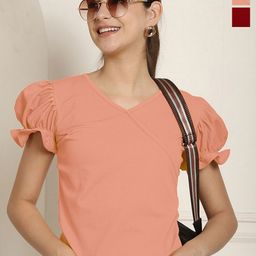 Metronaut Women Pack Of 2 Puff Sleeve Peplum Top-55