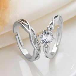 JOKER & WITCH Unisex Set Of 2 Stone Studded Joe & Love Diamond Couple Rings-image-93