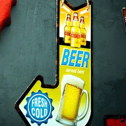 eazy wagon Yellow & Blue Metal Plates Arrow Fresh Cold Beer Wall Hangings-image-59