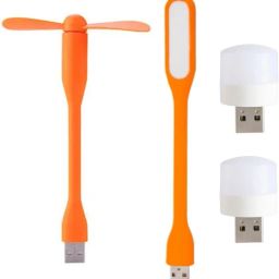 icall Combo pack of 4 (USB Fan, USB Light, Mini USB Bulb)- Emergency Combo use with Power bank, Laptop, Computer USB Fan, Led Light-12
